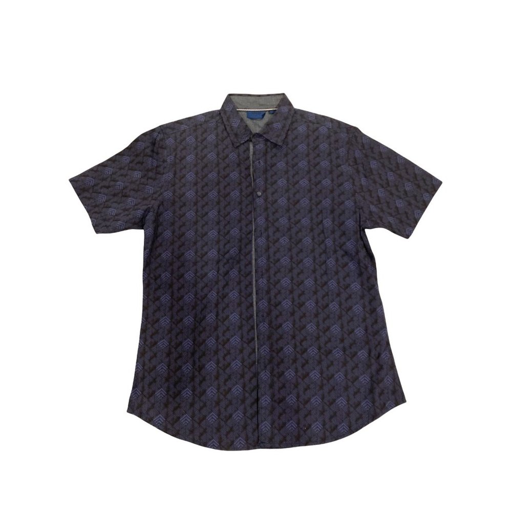 Smash Navy Blue Button Up Patterned Short Sleeved Collared Shirt Size Medium